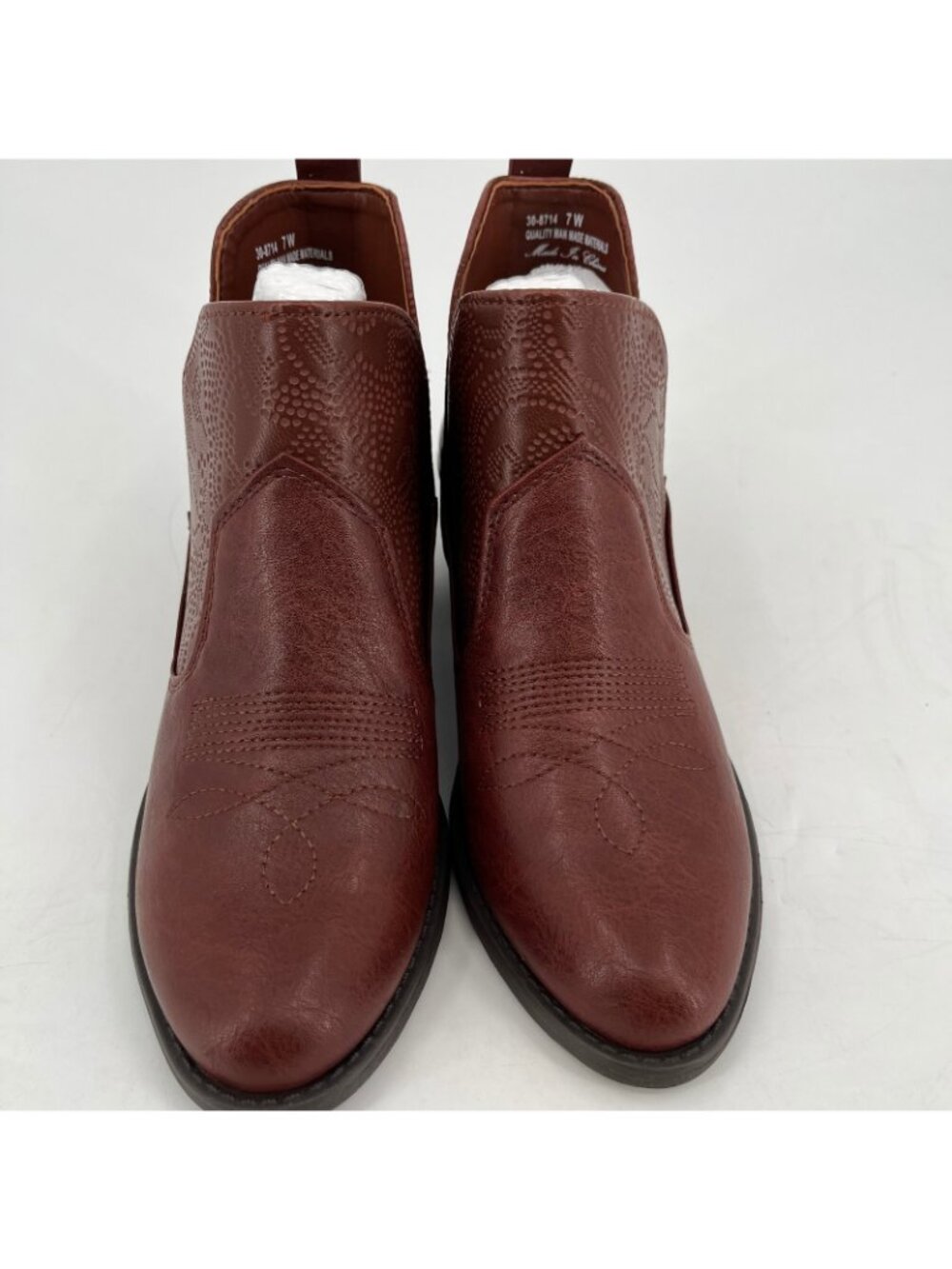 Easy Street Legend Western Ankle Boots Brown Size 7W Faux Leather Block Heel - Picture 4 of 16